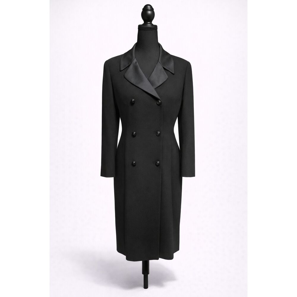 Ann Taylor Black Long Blazer Coat Women’s Size 8 Double Breasted Satin Collar